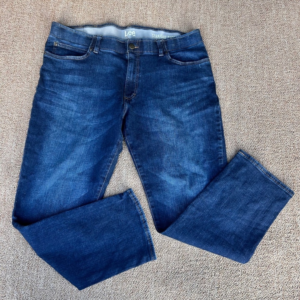 Lee Mens Straight Taper Dark Wash Stretch Denim Jeans 40x30 comfort
